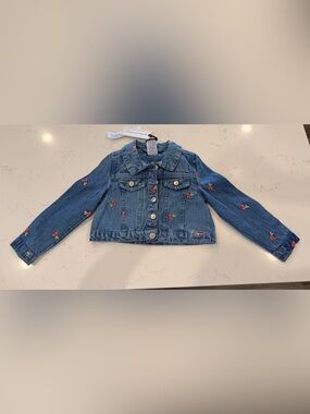 cupcakes & cashmere Girls' Blue Denim Jacket with Cherry Embroidery 3T